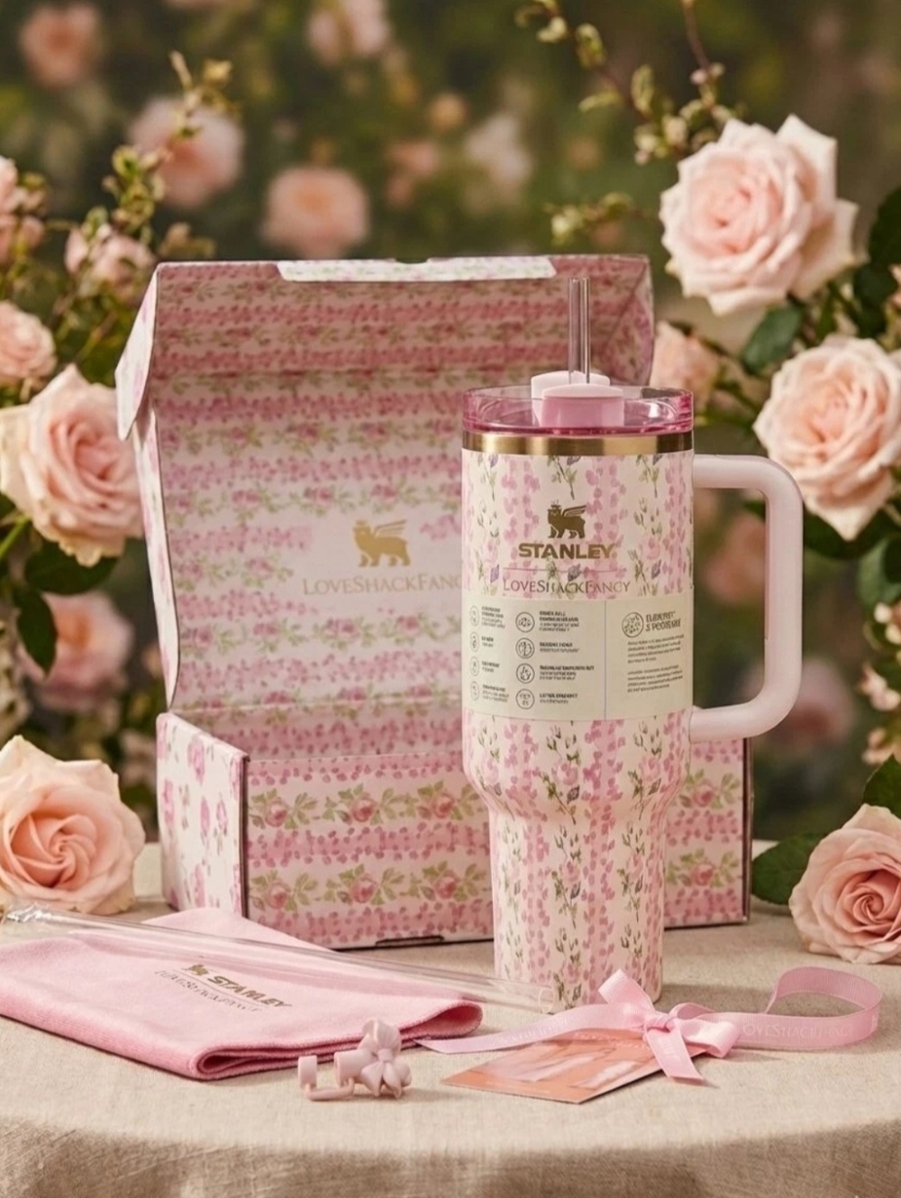 STANLEY LoveShackFancy FLORAL PINK 40 OZ TUMBLER New!♡♡